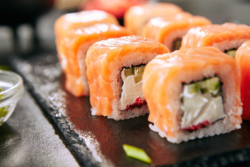 Philadelphia Sushi Rolls Set with Salmon and Cream Cheese