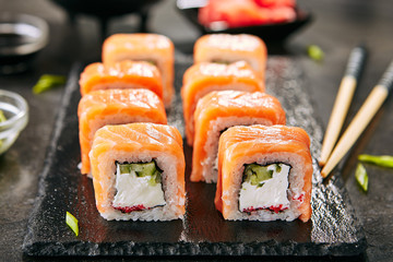 Philadelphia Sushi Rolls Set with Salmon and Cream Cheese
