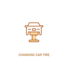 changing car tire concept 2 colored icon. simple line element illustration. outline brown changing car tire symbol. can be used for web and mobile ui/ux.