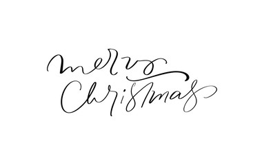 Merry Christmas vector Calligraphic text. Lettering design card template. Creative typography for Holiday Greeting Gift Poster. Calligraphy Font style Banner