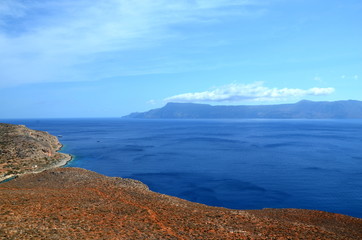 Fototapeta na wymiar Colorful landscape on the way to the beach of Balos, island of Crete. Greece