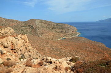 Rocky trails on the island of Crete, on the way to the beach of Balos. Greece
