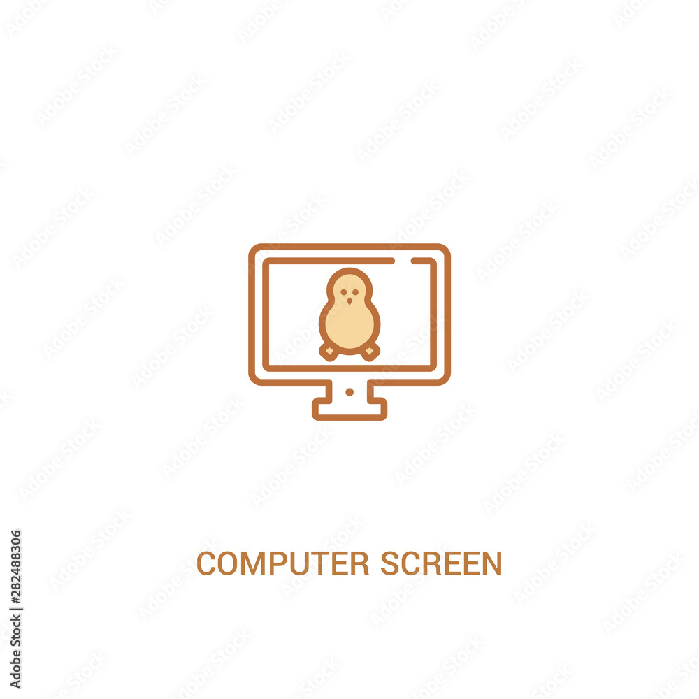 Poster computer screen linux concept 2 colored icon. simple line element illustration. outline brown comput