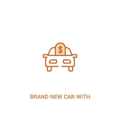 brand new car with dollar price tag concept 2 colored icon. simple line element illustration. outline brown brand new car with dollar price tag symbol. can be used for web and mobile ui/ux.