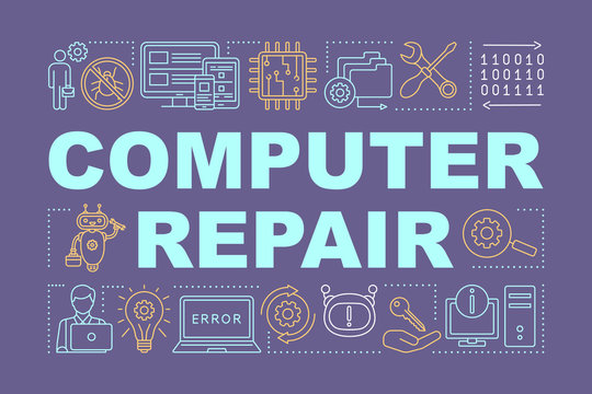 Computer repair word concepts banner. Operating system reinstall. Presentation, website. Laptop refit. Isolated lettering typography idea with linear icons. Vector outline illustration
