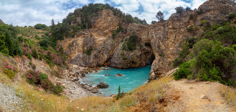 Sea cliff with a lagun and natural scanic color landscape panorama