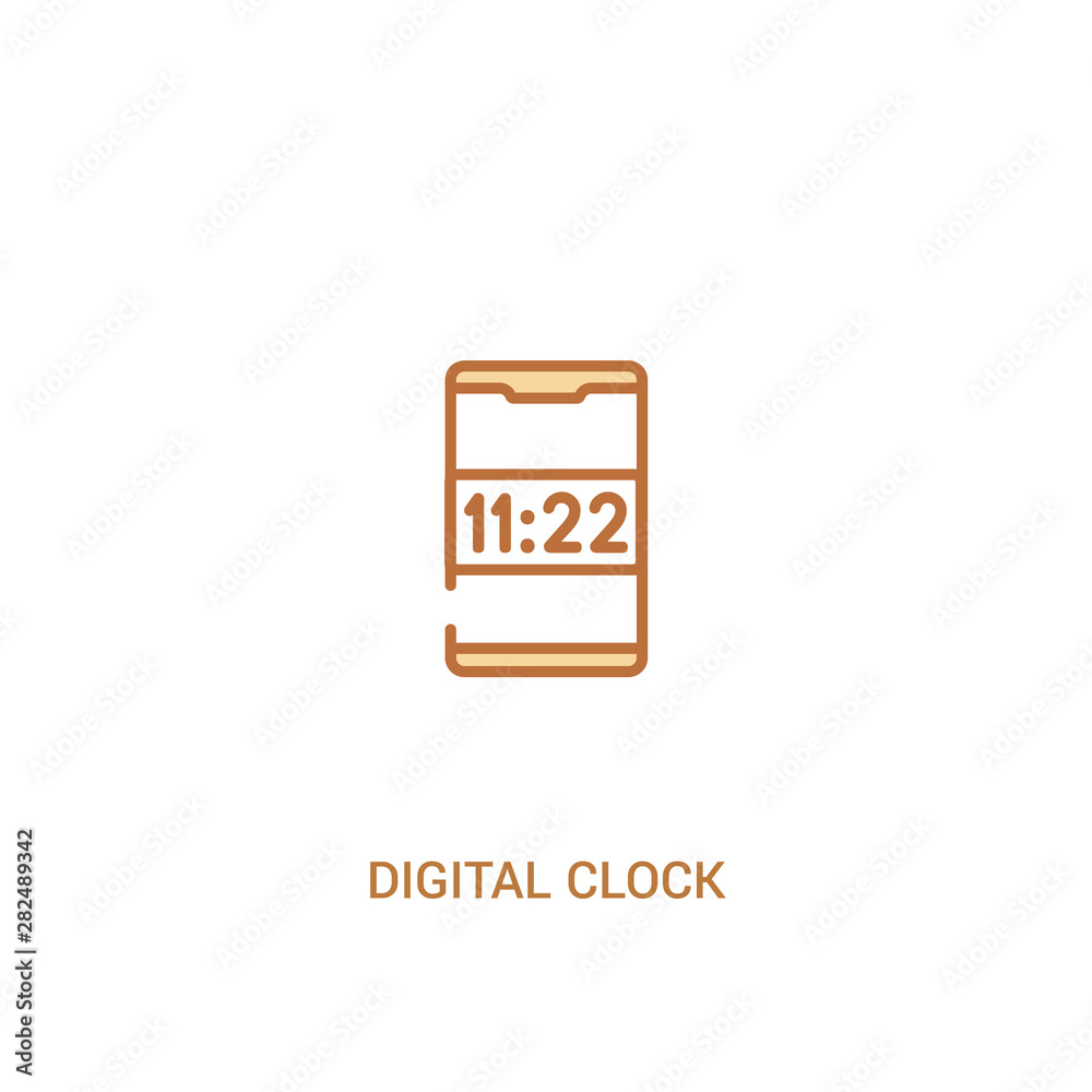 Poster digital clock concept 2 colored icon. simple line element illustration. outline brown digital clock 