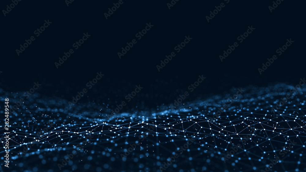 Fototapete abstract 3d rendering futuristic dots and lines. computer geometric digital connection structure. fu
