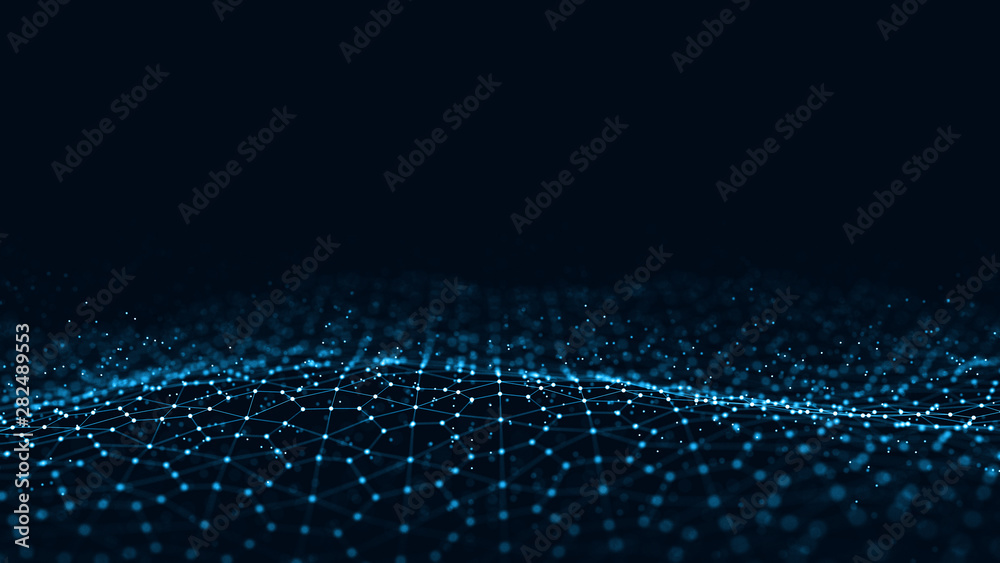 Fototapete abstract 3d rendering futuristic dots and lines. computer geometric digital connection structure. fu