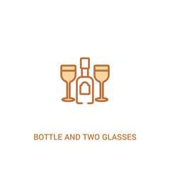 bottle and two glasses concept 2 colored icon. simple line element illustration. outline brown bottle and two glasses symbol. can be used for web and mobile ui/ux.