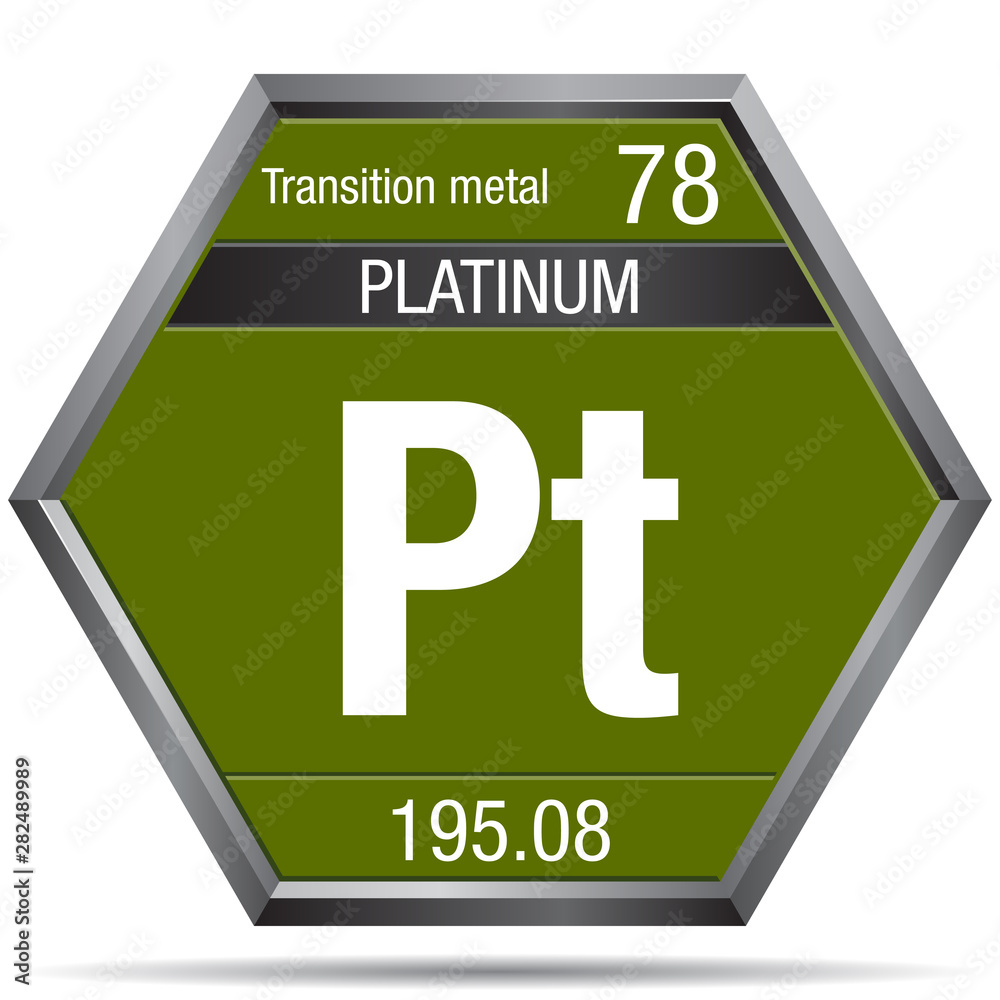 Wall mural Platinum symbol in the form of a hexagon with a metallic frame. Element number 78 of the Periodic Table of the Elements - Chemistry - Wall murals
