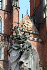 Wroclaw Cathedral, statue of virgin mary and jesus, statue, architecture, sculpture, monument, city, building, church, history, art, old, historic, 