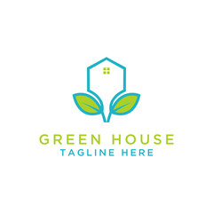 Home Logo. Home icon. green house logo design. - Vector