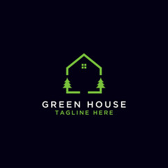 Home Logo. Home icon. green house logo design. - Vector