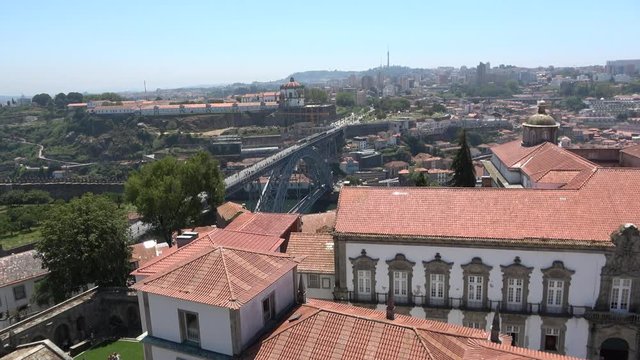 Panoramic view of Gaia, Portugal with bridge of Dom Luis I (constructed in 1886) in old Porto