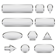 White 3d icons. Glass shiny buttons
