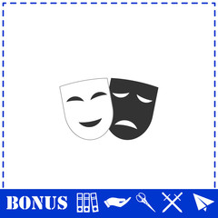 Comedy and tragedy theatrical masks icon flat