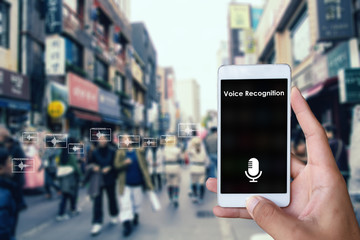 Voice recognition, Speech detect and deep learning concept.
