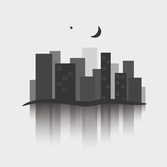 Vector buildings with reflaction and moon and star, business illustration