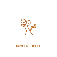 comet and house concept 2 colored icon. simple line element illustration. outline brown comet and house symbol. can be used for web and mobile ui/ux.