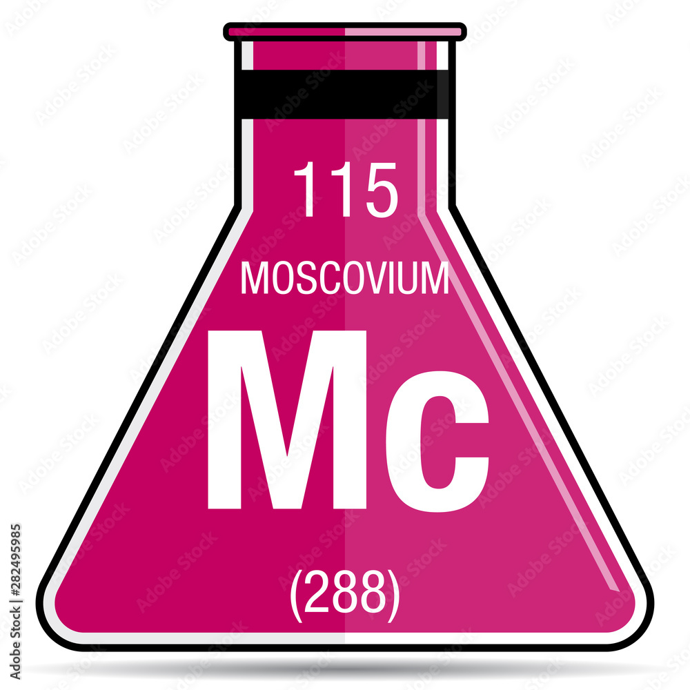 Wall mural Moscovium symbol on chemical flask. Element number 115 of the Periodic Table of the Elements - Chemistry - Wall murals