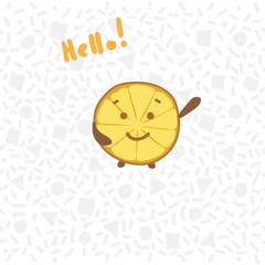 Cute little hand drawn lemon saying Hello, vector illustration