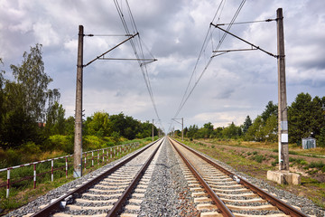 Railroad tracks and electric traction in Poland.
