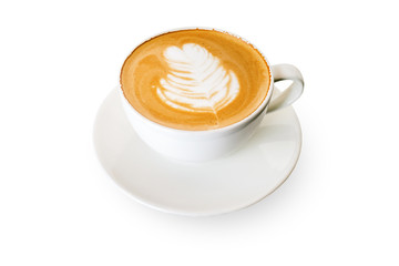 White mug of mocha coffee isolated on white background. File contains with clipping path So easy to work.
