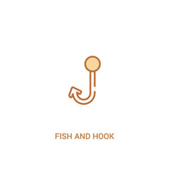 fish and hook concept 2 colored icon. simple line element illustration. outline brown fish and hook symbol. can be used for web and mobile ui/ux.