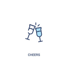 cheers concept 2 colored icon. simple line element illustration. outline blue cheers symbol. can be used for web and mobile ui/ux.