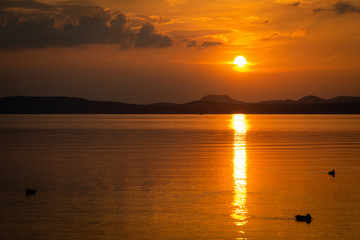beautiful sunset at lake Balaton