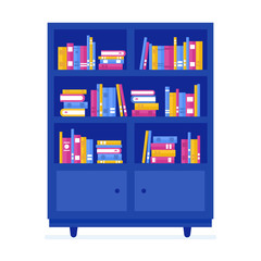 Cartoon Color Library Wooden Bookcase with Books. Vector
