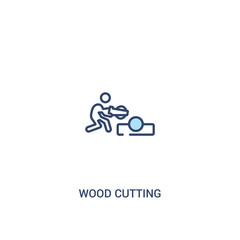 Fototapeta na wymiar wood cutting concept 2 colored icon. simple line element illustration. outline blue wood cutting symbol. can be used for web and mobile ui/ux.