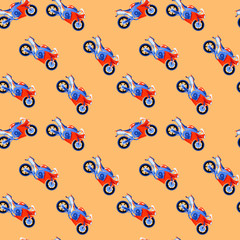  Seamless pattern of sport motorcycles , for wrapping paper, wallpaper, fabric pattern, backdrop, print, gift wrap, cover of notebook, envelope