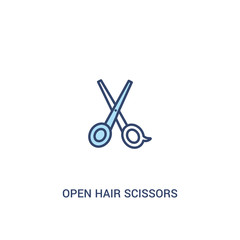 open hair scissors concept 2 colored icon. simple line element illustration. outline blue open hair scissors symbol. can be used for web and mobile ui/ux.