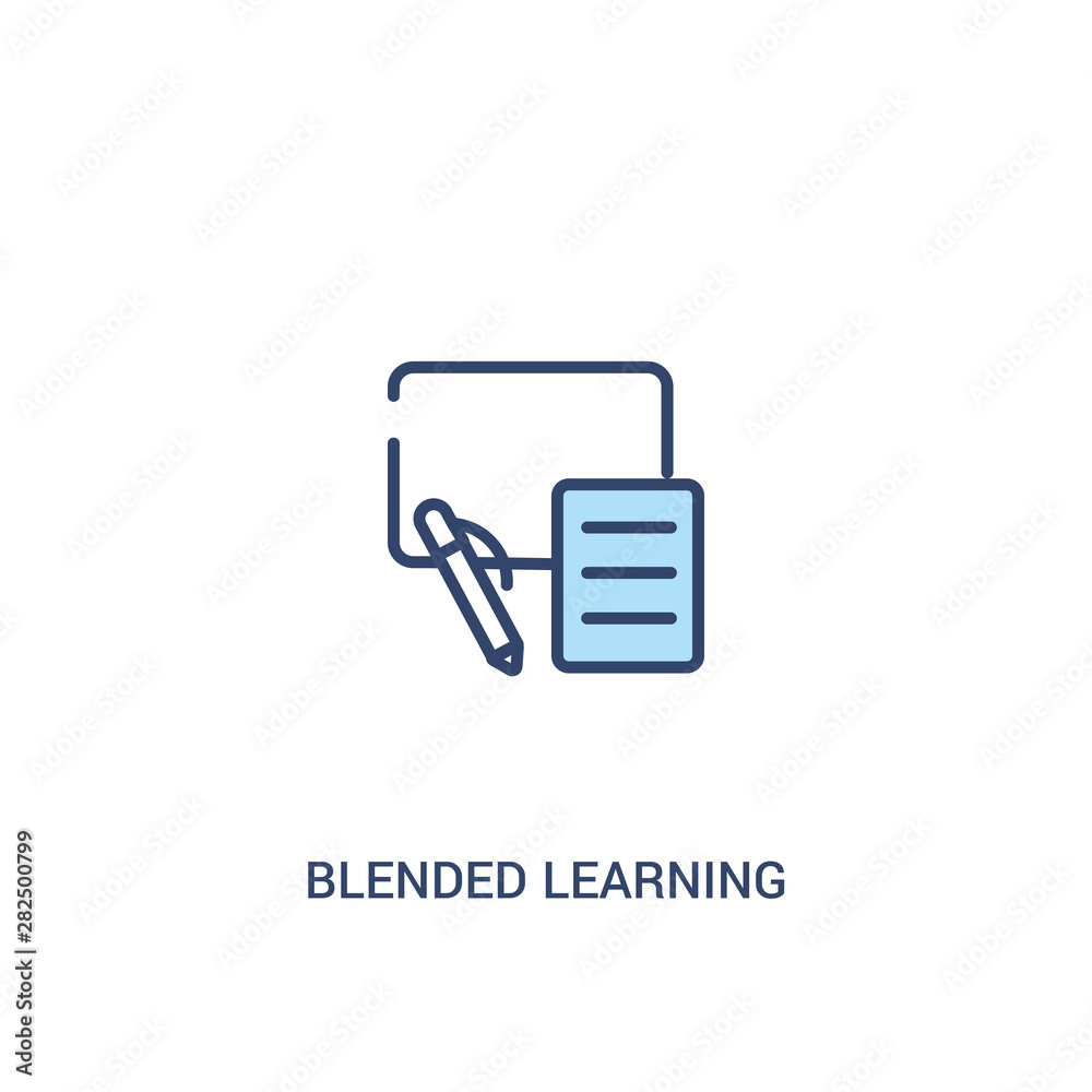 Poster blended learning concept 2 colored icon. simple line element illustration. outline blue blended lear