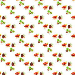 Seamless pattern of nuts and pine cones , for wrapping paper, wallpaper, fabric pattern, backdrop, print, gift wrap, cover of notebook, envelope