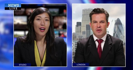 Female presenter interview guest live on news channel