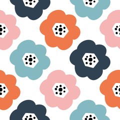 Flowers seamless pattern. Scandinavian style, vector illustration. Design for fabric, wrapping, textile, wallpaper, apparel.