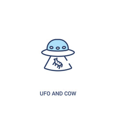 ufo and cow concept 2 colored icon. simple line element illustration. outline blue ufo and cow symbol. can be used for web and mobile ui/ux.