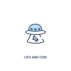 Obraz premium ufo and cow concept 2 colored icon. simple line element illustration. outline blue ufo and cow symbol. can be used for web and mobile ui/ux.
