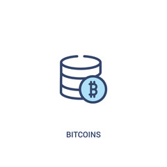 bitcoins concept 2 colored icon. simple line element illustration. outline blue bitcoins symbol. can be used for web and mobile ui/ux.