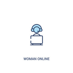 woman online concept 2 colored icon. simple line element illustration. outline blue woman online symbol. can be used for web and mobile ui/ux.