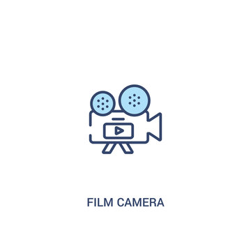 film camera concept 2 colored icon. simple line element illustration. outline blue film camera symbol. can be used for web and mobile ui/ux.