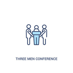 three men conference concept 2 colored icon. simple line element illustration. outline blue three men conference symbol. can be used for web and mobile ui/ux.