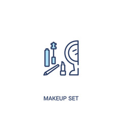 makeup set concept 2 colored icon. simple line element illustration. outline blue makeup set symbol. can be used for web and mobile ui/ux.