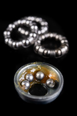 Replacing the bicycle wheel bearing. Bicycle parts service in the workshop.