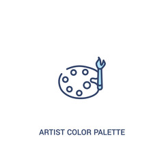artist color palette concept 2 colored icon. simple line element illustration. outline blue artist color palette symbol. can be used for web and mobile ui/ux.
