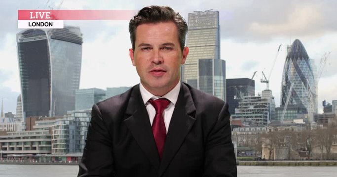 Guest being interviewed on Live Television in the city of London