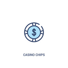 casino chips concept 2 colored icon. simple line element illustration. outline blue casino chips symbol. can be used for web and mobile ui/ux.